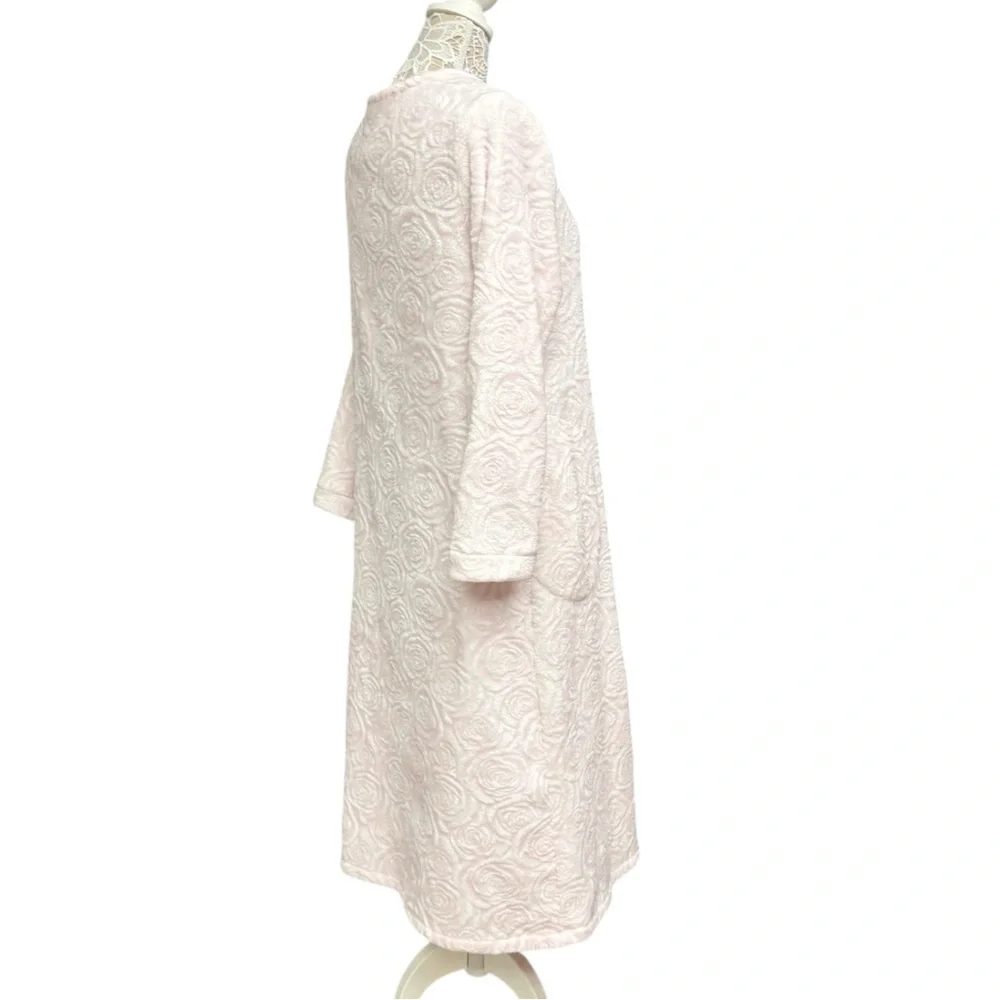 Ella Simone Pink Plush Zip Robe Floral Texture Long Sleeve Large, House Robe